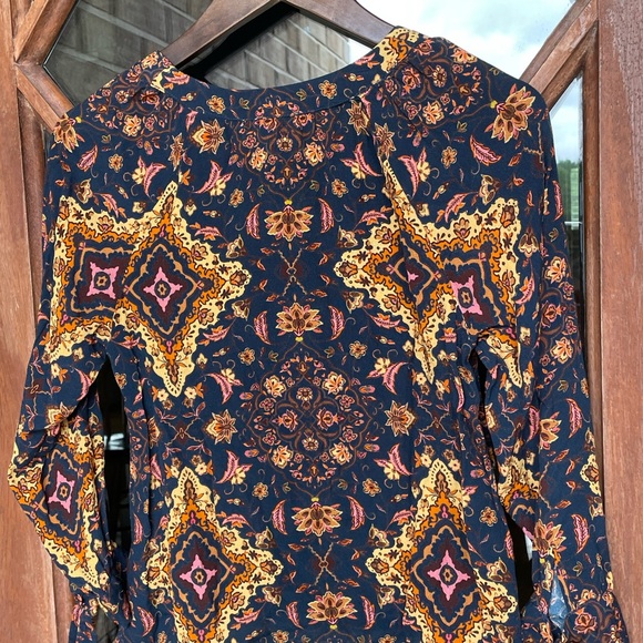 Kachel X Anthropologie Blue Gold Button Front Tie Sleeve Shirt - Picture 3 of 5